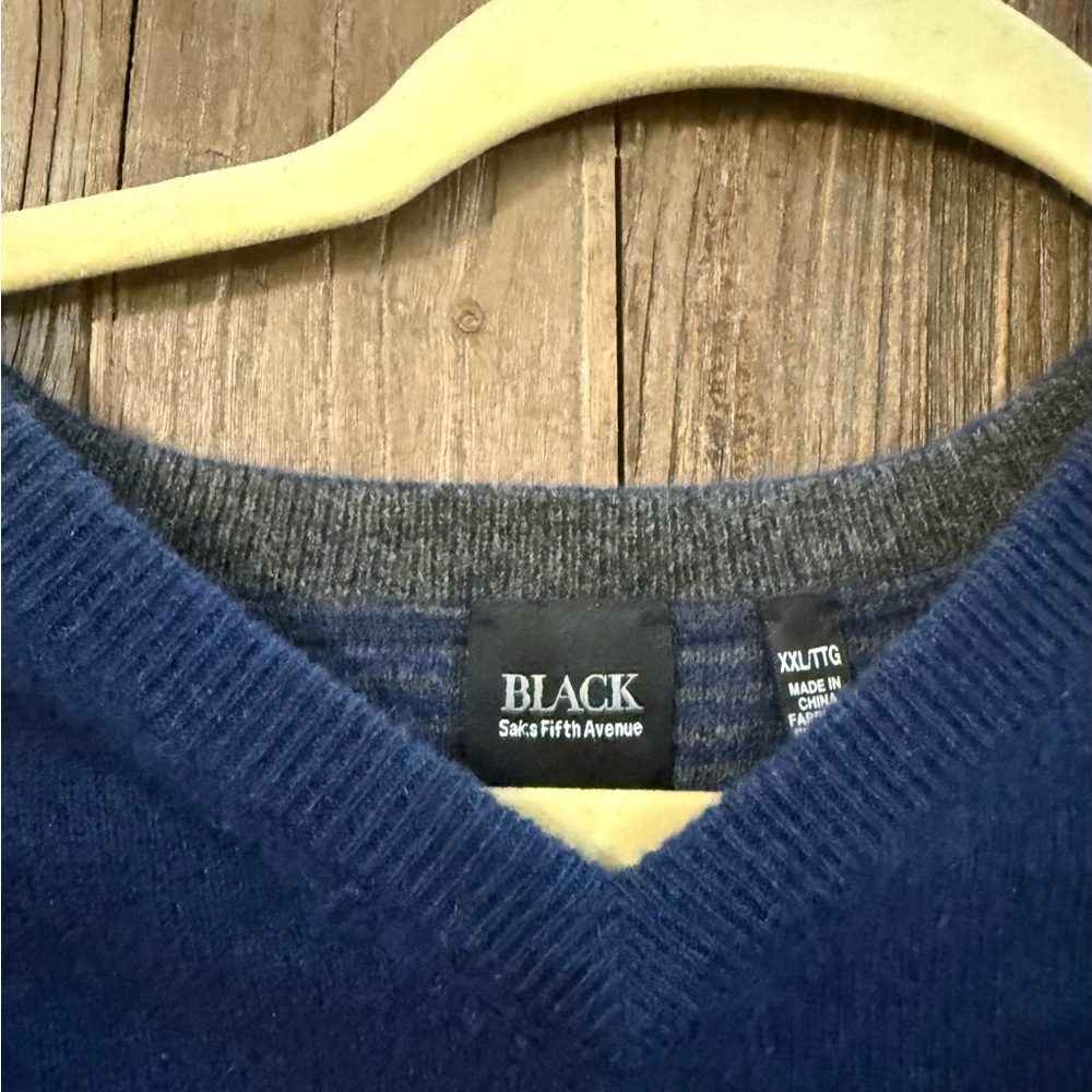 Saks Fifth Avenue Deep Blue V-Neck Cashmere Sweater - Picture 2 of 3